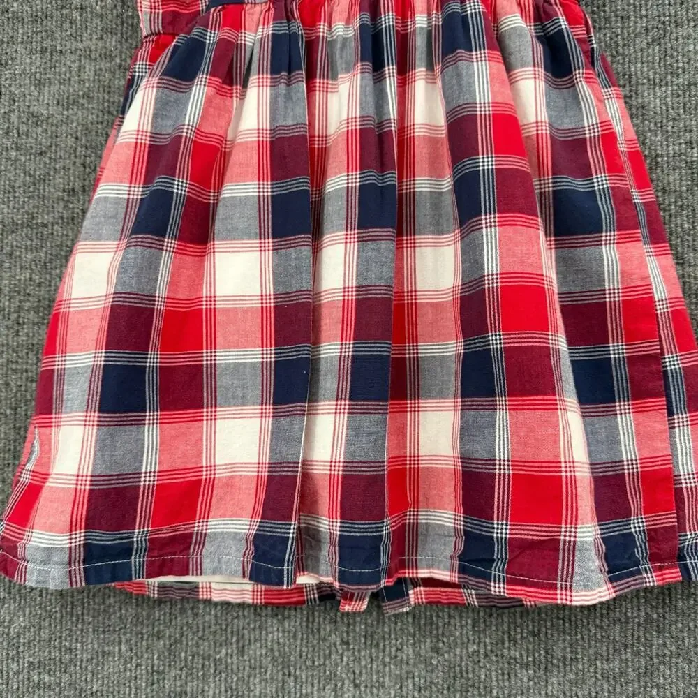 Oshkosh B'gosh Girls Jumper Sleeveless Dress Size 3 Red White Blue Plaid Cotton